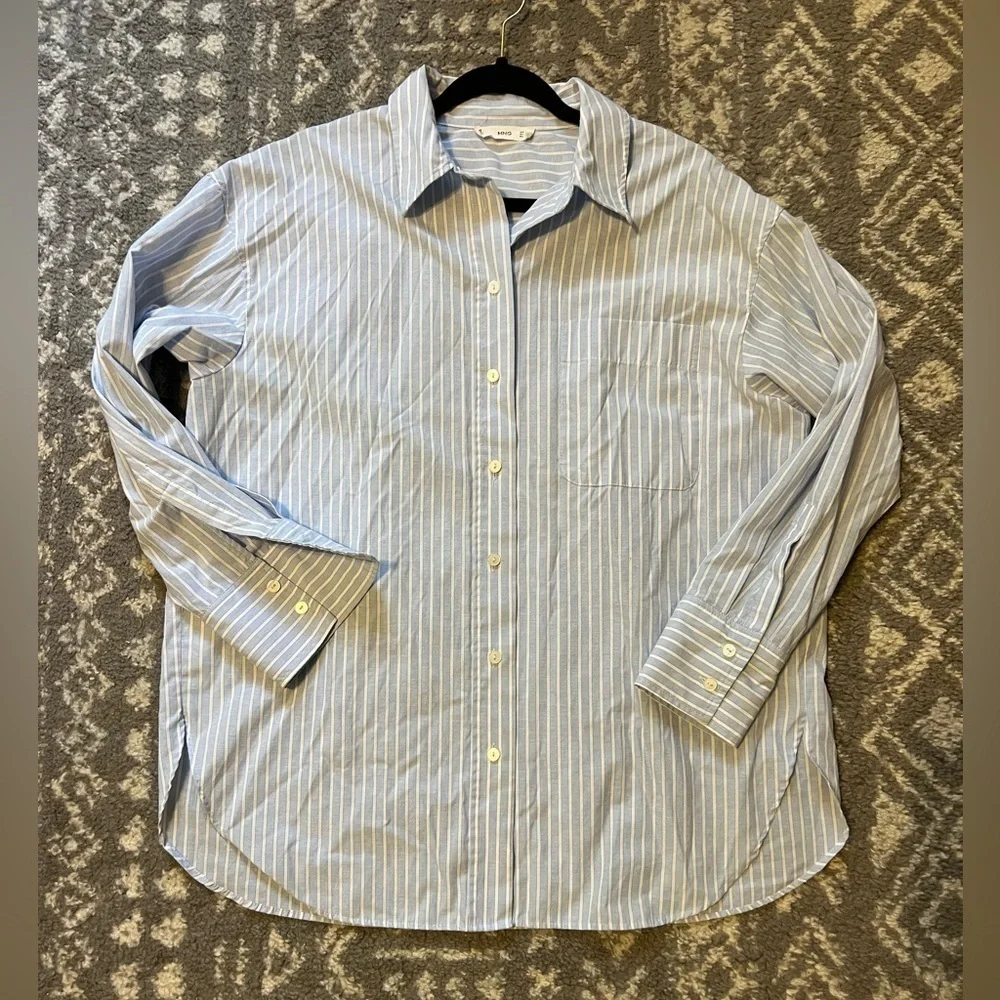 MNG button down blue white stripped shirt size L (J134) - Picture 7 of 12